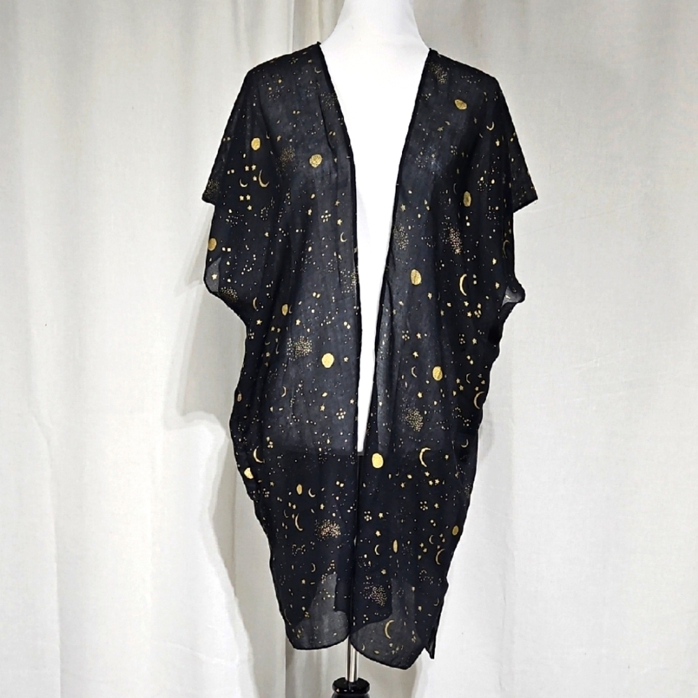 Gold Moon/space Sheer Short Sleeve Kimono/swim Cover